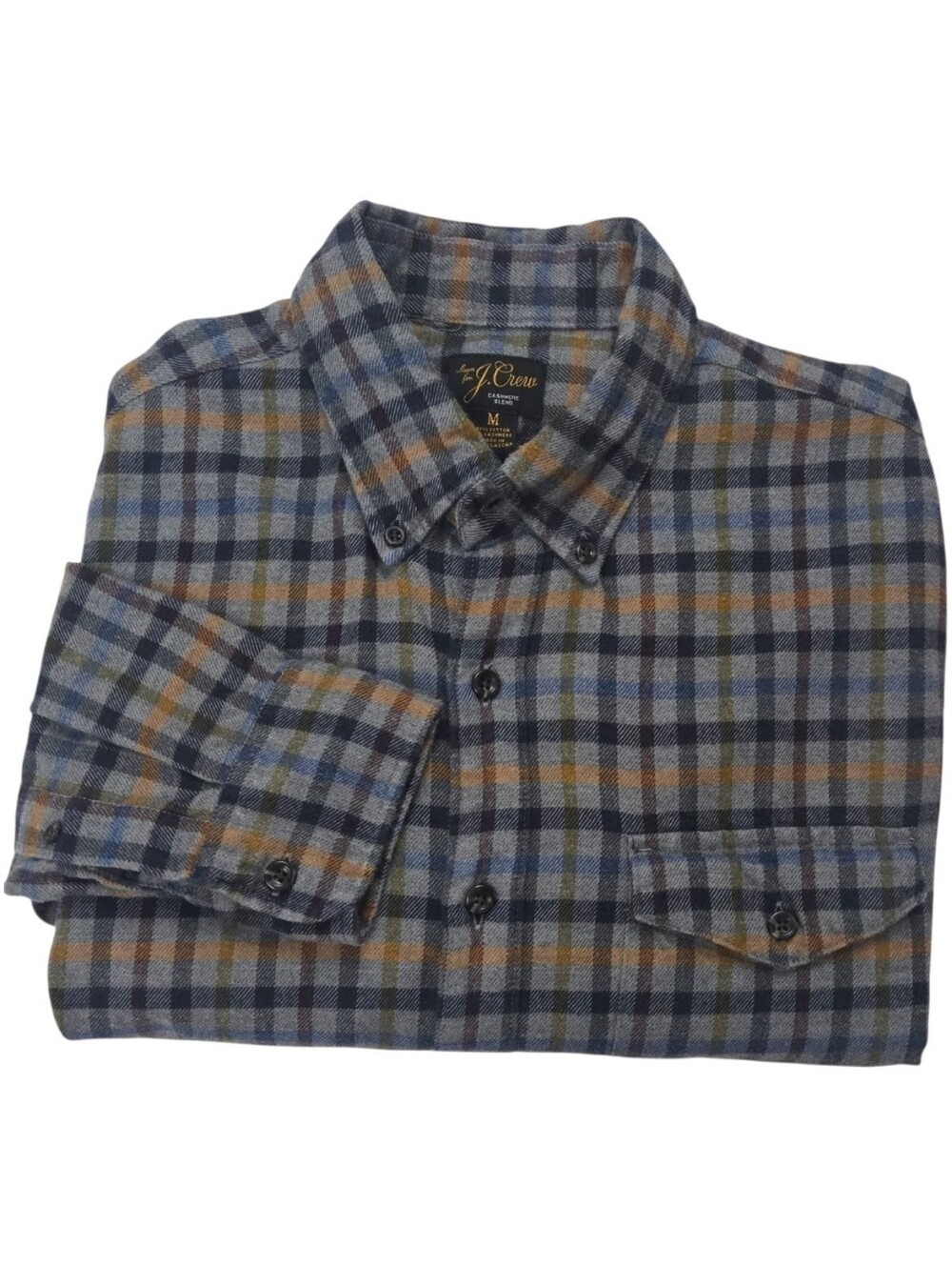 J.Crew Men's M Cashmere Blend Plaid Flannel Shirt Blue Gray Button Down Classic